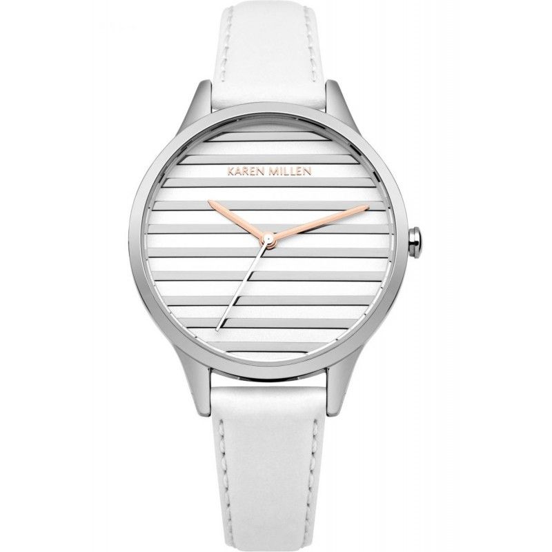 Karen Millen (KM161W) Analogue Wristwatch - Horizontal Stripe - White Leather