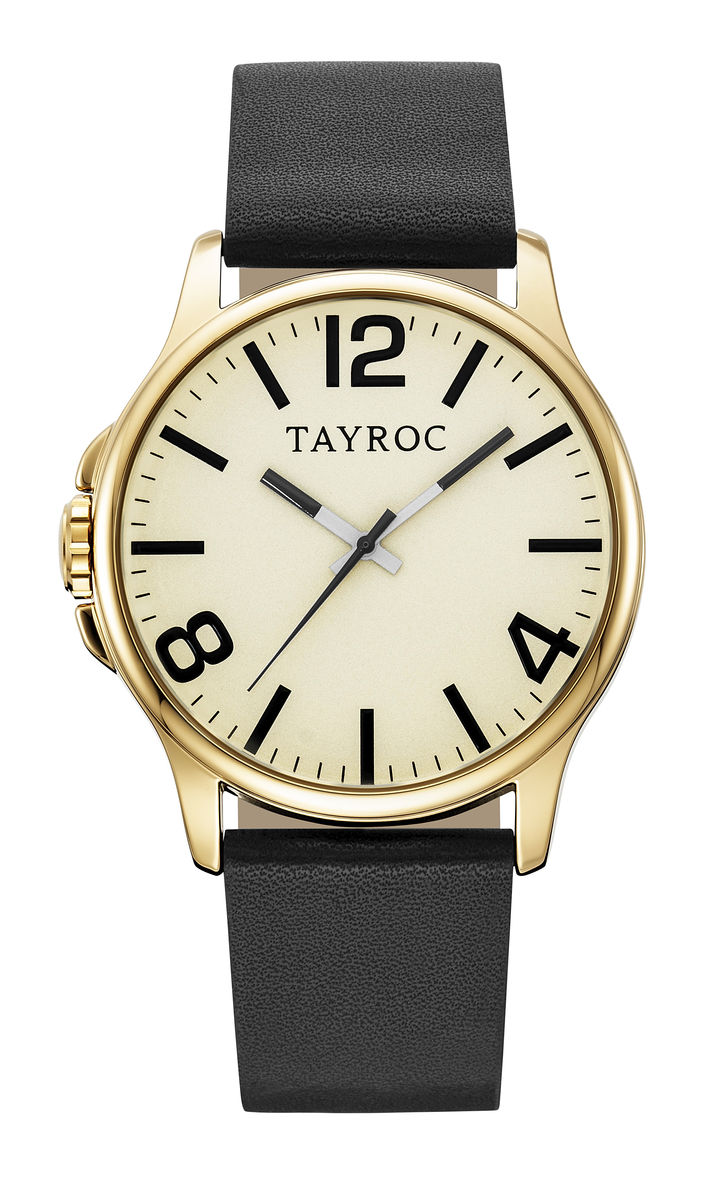 TAYROC - MODO CHAMPAGNE BLACK - Unisex - Quartz - Leather Strap - 42mm - TY366