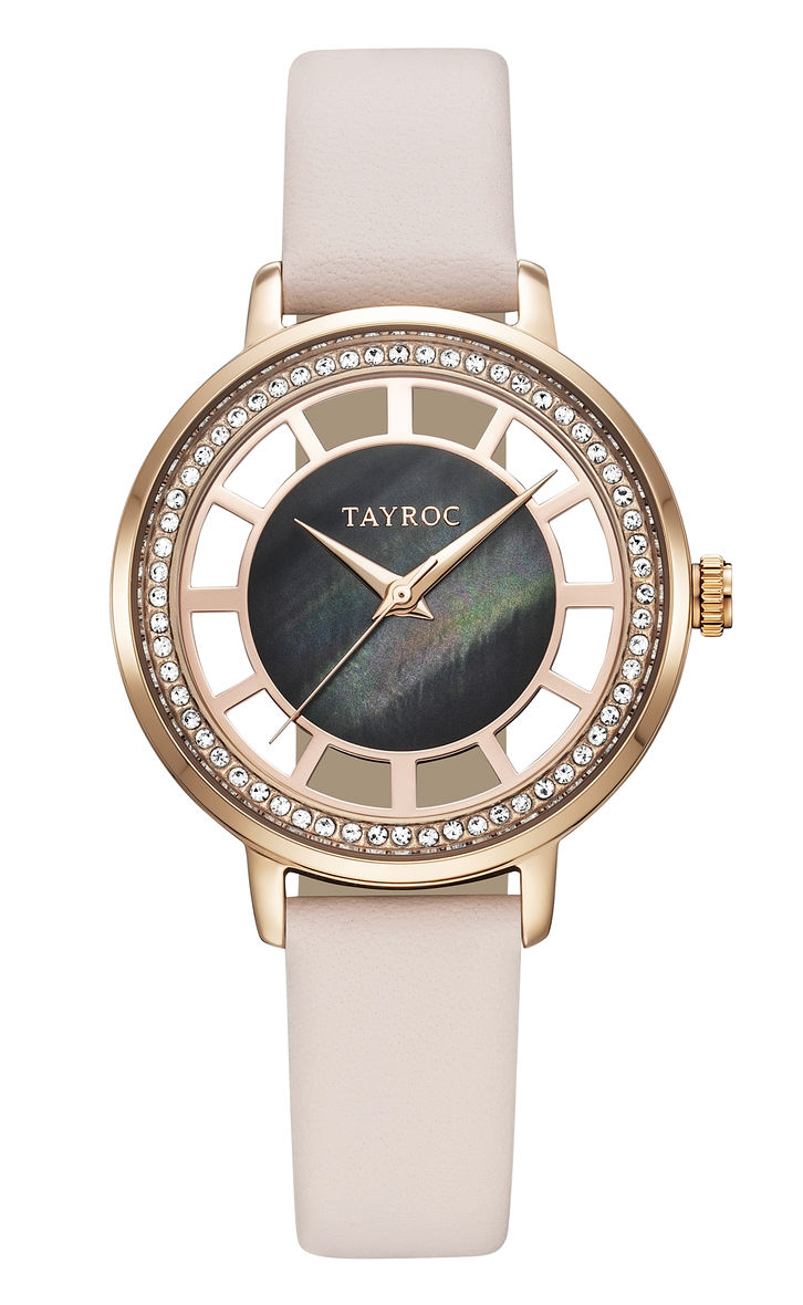 TAYROC - HALES - GOLD & DAZZLING GEMS - PINK LEATHER STRAP - TY380