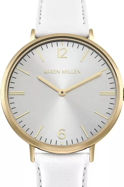 Karen Millen - KM163WG - Ladies Wristwatch - Gold-Tone Alloy Case - White Leather Strap